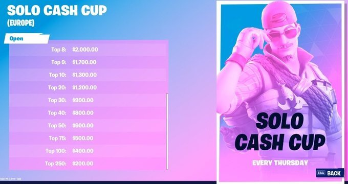 Fortnite Cash Cup Prizes Contender League Weekly Cash Cups Extended With Buffed Prize Pool